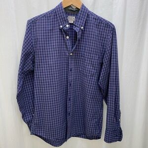 J. Crew Factory M 100% Cotton Relaxed Fit Purplish Blue Plaid Dress Shirt